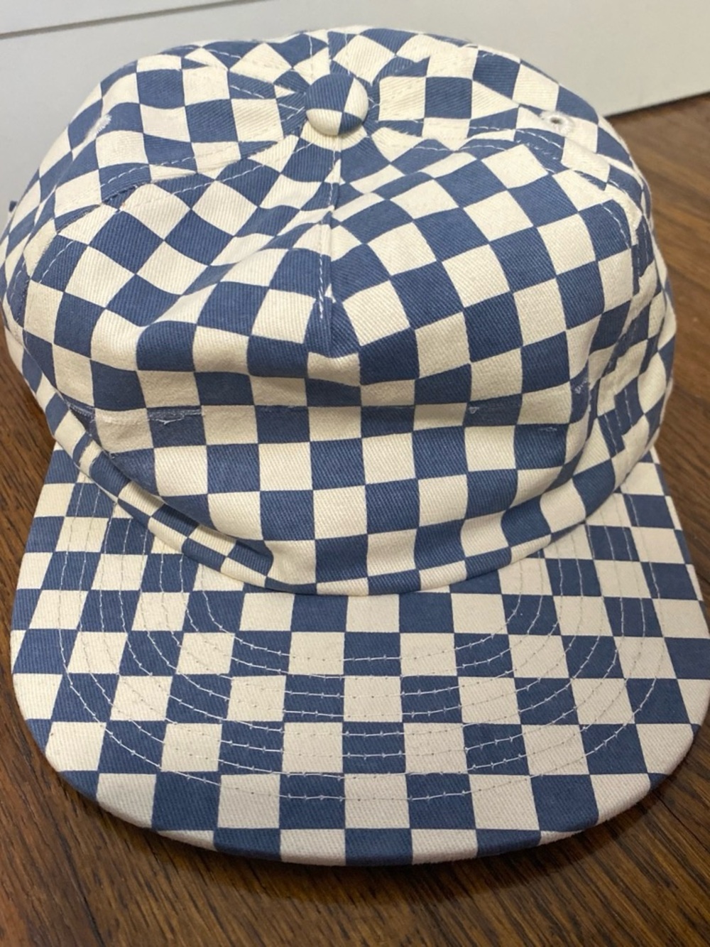 Blue and White Checkerboard Flat Brim Hat